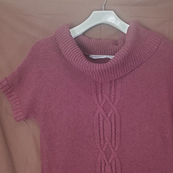 ATHLETA Womens Tunic Sweater SZ S Tisbury Cable Knit Cashmere Turtleneck Maroon - Picture 7 of 10